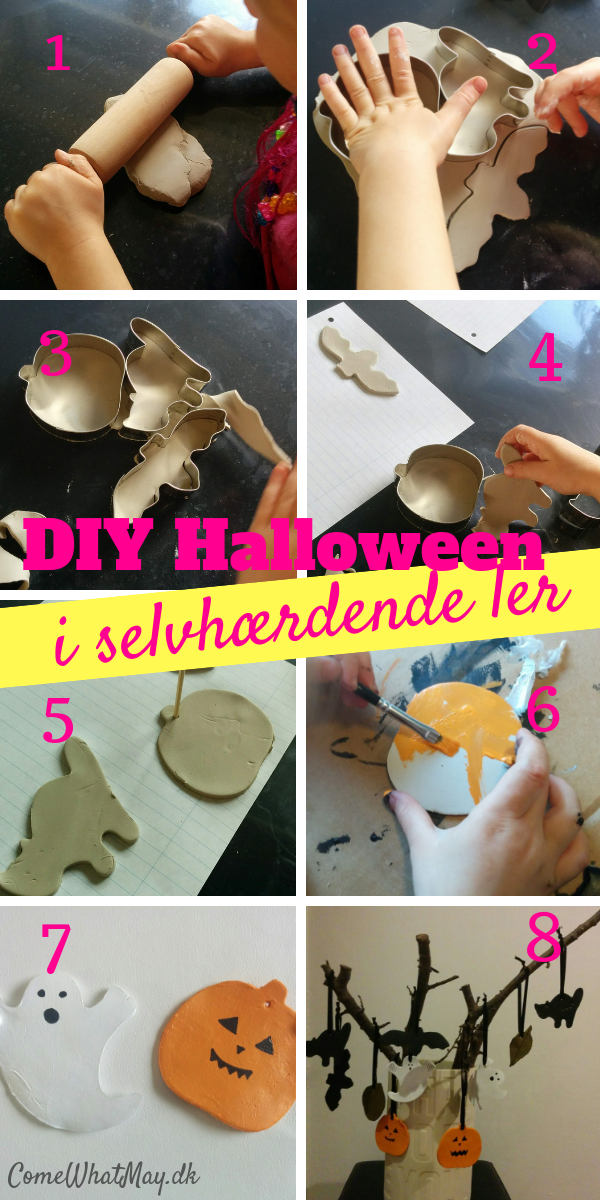 Halloween ophæng i selvhærdende ler | DIY | cchobby | spøgelse | græskar | kat | halloween pynt